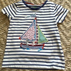 Mini Boden 4-5 years striped sailboat shirt blue and white